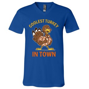 Coolest Turkey In Town Funny Thanksgiving Thankful Cool Gift V-Neck T-Shirt