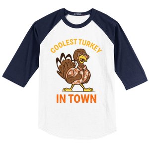 Coolest Turkey In Town Funny Thanksgiving Thankful Cool Gift Baseball Sleeve Shirt