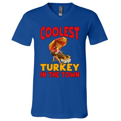 Coolest Turkey In Town Funny Thanksgiving Gift V-Neck T-Shirt