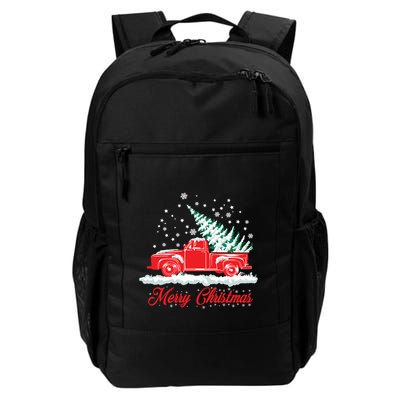 Christmas Tree In Back Of Old Red Pick Up Truck Snowing Cute Gift Backpack