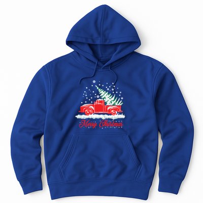 Christmas Tree In Back Of Old Red Pick Up Truck Snowing Cute Gift Hoodie
