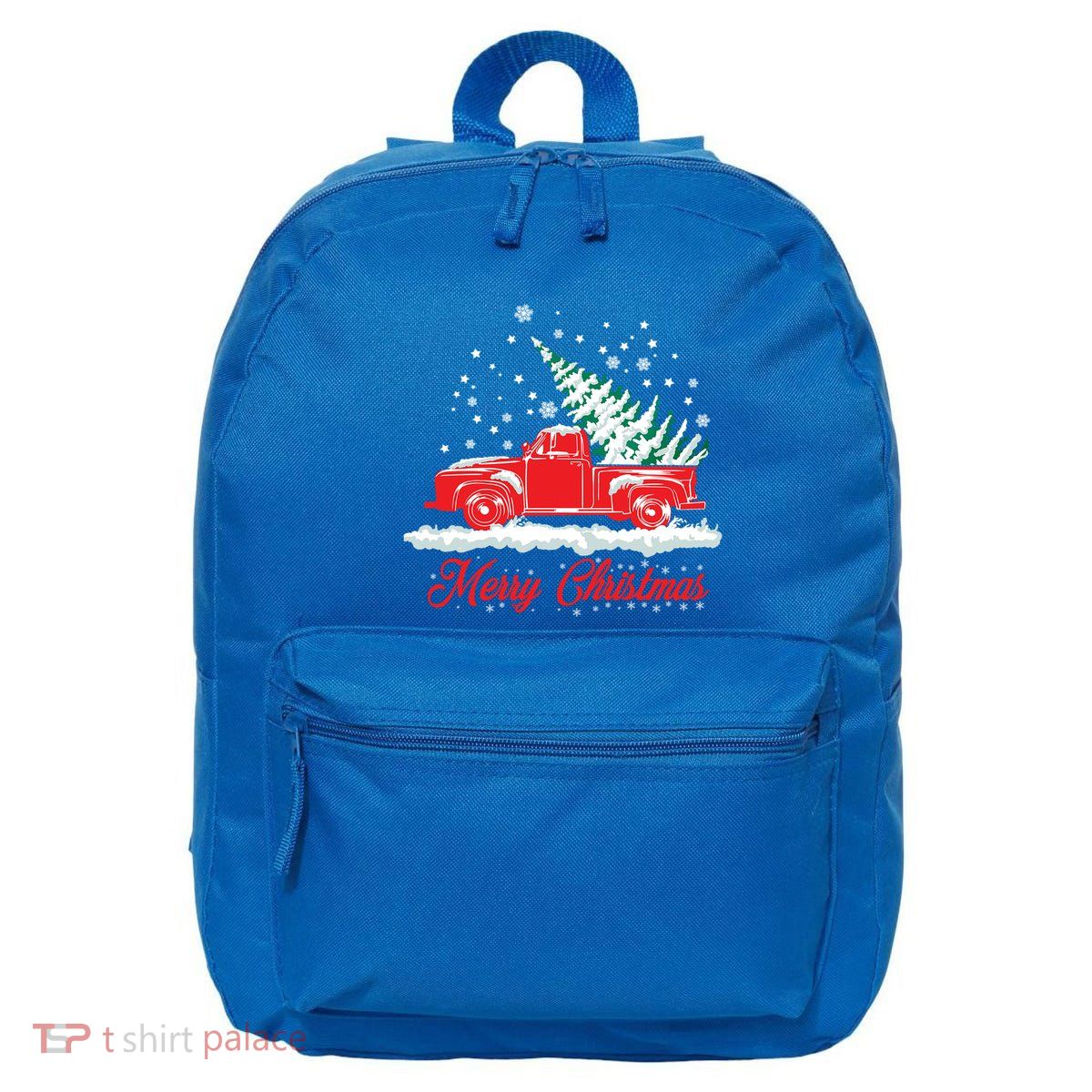 Christmas Tree In Back Of Old Red Pick Up Truck Snowing Cute Gift 16 in Basic Backpack