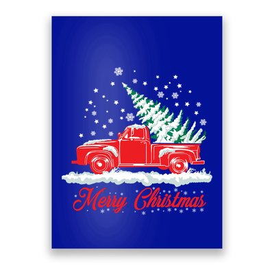 Christmas Tree In Back Of Old Red Pick Up Truck Snowing Cute Gift Poster
