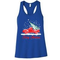 Christmas Tree In Back Of Old Red Pick Up Truck Snowing Cute Gift Women's Racerback Tank