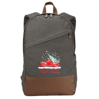 Christmas Tree In Back Of Old Red Pick Up Truck Snowing Cute Gift Cotton Canvas Backpack
