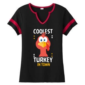 Coolest Turkey In Town Happy Family Thanksgiving Gift Ladies Halftime Notch Neck Tee