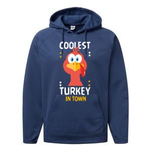 Coolest Turkey In Town Happy Family Thanksgiving Gift Performance Fleece Hoodie