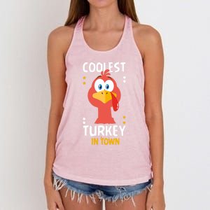 Coolest Turkey In Town Happy Family Thanksgiving Gift Women's Knotted Racerback Tank