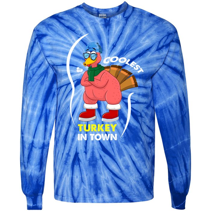 Coolest Turkey In Town Pajama Matching Meaningful Gift Tie-Dye Long Sleeve Shirt