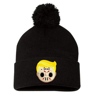 Cute Trump In Hockey Mask Funny Halloween Horror Pom Pom 12in Knit Beanie