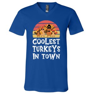 Coolest Turkeys In Town Funny Thanksgiving 4 Person Family Great Gift V-Neck T-Shirt