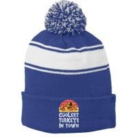 Coolest Turkeys In Town Funny Thanksgiving 4 Person Family Great Gift Stripe Pom Pom Beanie