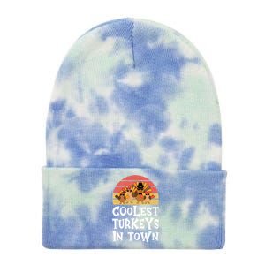 Coolest Turkeys In Town Funny Thanksgiving 4 Person Family Great Gift Tie Dye 12in Knit Beanie