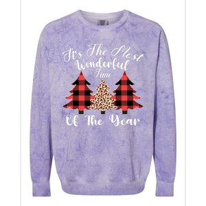 Christmas Trees It's The Most Wonderful Time Of The Year Plaid Leopard Trees Colorblast Crewneck Sweatshirt