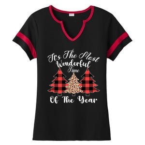 Christmas Trees It's The Most Wonderful Time Of The Year Plaid Leopard Trees Ladies Halftime Notch Neck Tee