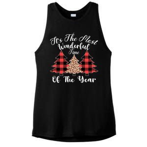 Christmas Trees It's The Most Wonderful Time Of The Year Plaid Leopard Trees Ladies PosiCharge Tri-Blend Wicking Tank