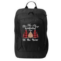 Christmas Trees It's The Most Wonderful Time Of The Year Plaid Leopard Trees City Backpack