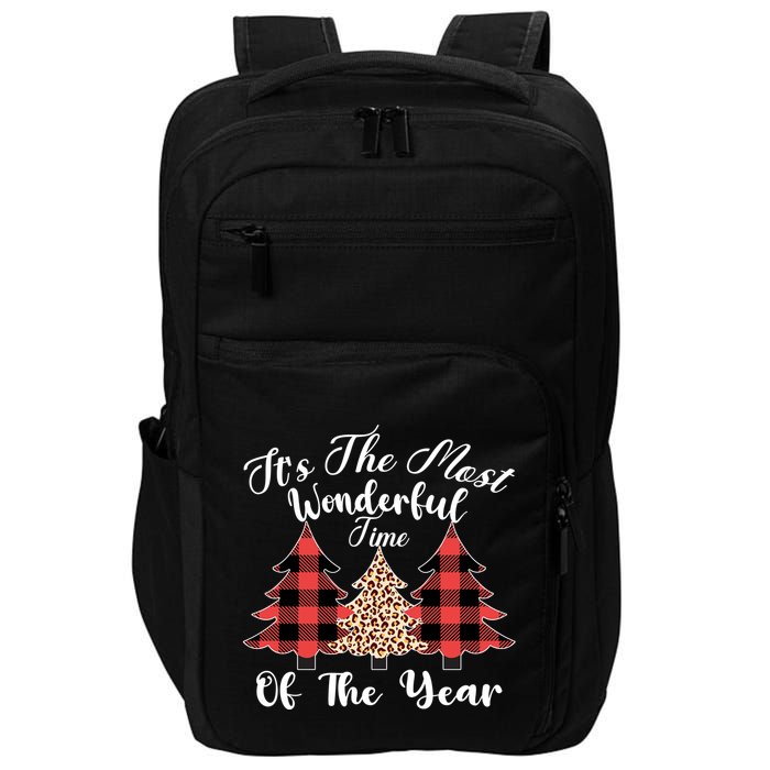 Christmas Trees It's The Most Wonderful Time Of The Year Plaid Leopard Trees Impact Tech Backpack