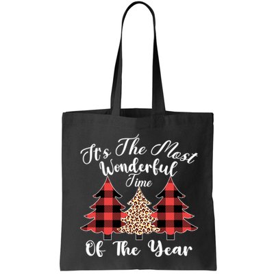 Christmas Trees It's The Most Wonderful Time Of The Year Plaid Leopard Trees Bag