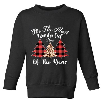 Christmas Trees It's The Most Wonderful Time Of The Year Plaid Leopard Trees Toddler Sweatshirt