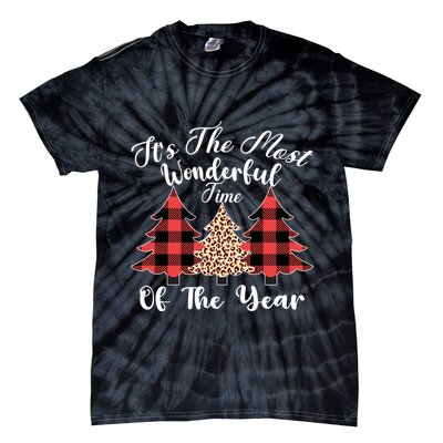 Christmas Trees It's The Most Wonderful Time Of The Year Plaid Leopard Trees Tie-Dye T-Shirt