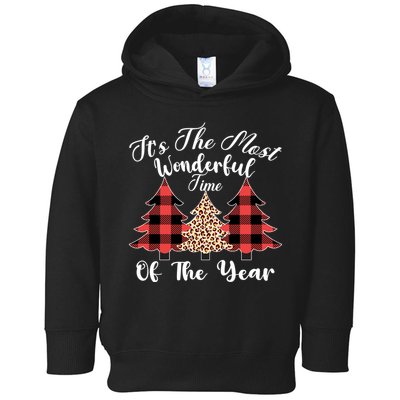 Christmas Trees It's The Most Wonderful Time Of The Year Plaid Leopard Trees Toddler Hoodie