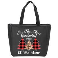Christmas Trees It's The Most Wonderful Time Of The Year Plaid Leopard Trees Zip Tote Bag