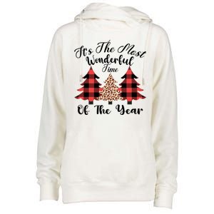 Christmas Trees It's The Most Wonderful Time Of The Year Plaid Leopard Trees Womens Funnel Neck Pullover Hood