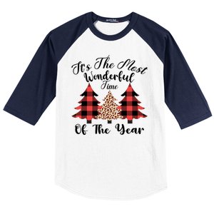 Christmas Trees It's The Most Wonderful Time Of The Year Plaid Leopard Trees Baseball Sleeve Shirt