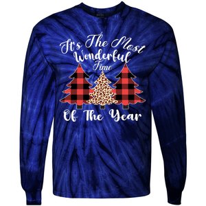 Christmas Trees It's The Most Wonderful Time Of The Year Plaid Leopard Trees Tie-Dye Long Sleeve Shirt