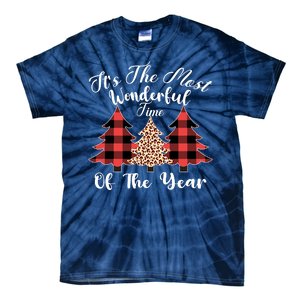 Christmas Trees It's The Most Wonderful Time Of The Year Plaid Leopard Trees Tie-Dye T-Shirt