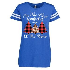 Christmas Trees It's The Most Wonderful Time Of The Year Plaid Leopard Trees Enza Ladies Jersey Football T-Shirt