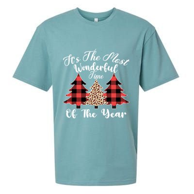 Christmas Trees It's The Most Wonderful Time Of The Year Plaid Leopard Trees Sueded Cloud Jersey T-Shirt