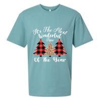 Christmas Trees It's The Most Wonderful Time Of The Year Plaid Leopard Trees Sueded Cloud Jersey T-Shirt