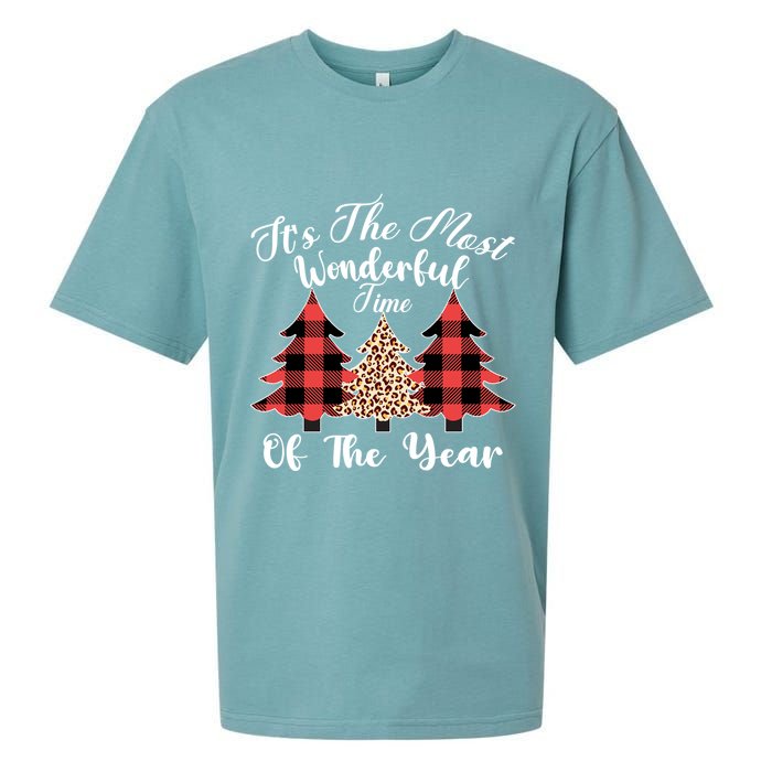 Christmas Trees It's The Most Wonderful Time Of The Year Plaid Leopard Trees Sueded Cloud Jersey T-Shirt