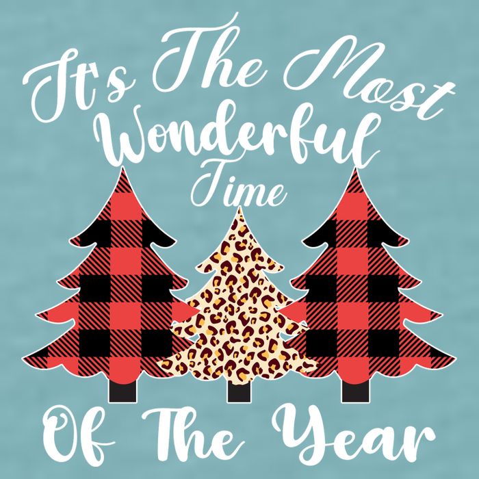 Christmas Trees It's The Most Wonderful Time Of The Year Plaid Leopard Trees Sueded Cloud Jersey T-Shirt