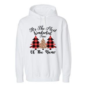 Christmas Trees It's The Most Wonderful Time Of The Year Plaid Leopard Trees Garment-Dyed Fleece Hoodie