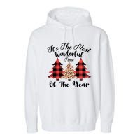 Christmas Trees It's The Most Wonderful Time Of The Year Plaid Leopard Trees Garment-Dyed Fleece Hoodie