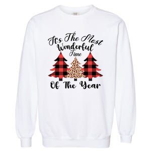 Christmas Trees It's The Most Wonderful Time Of The Year Plaid Leopard Trees Garment-Dyed Sweatshirt