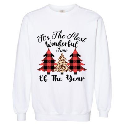 Christmas Trees It's The Most Wonderful Time Of The Year Plaid Leopard Trees Garment-Dyed Sweatshirt