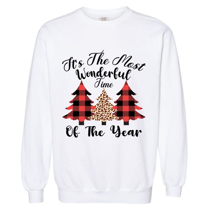 Christmas Trees It's The Most Wonderful Time Of The Year Plaid Leopard Trees Garment-Dyed Sweatshirt