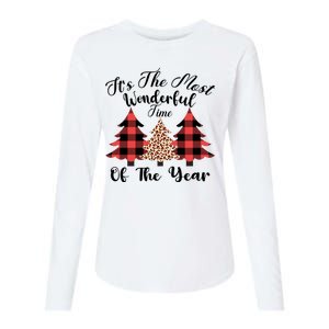 Christmas Trees It's The Most Wonderful Time Of The Year Plaid Leopard Trees Womens Cotton Relaxed Long Sleeve T-Shirt