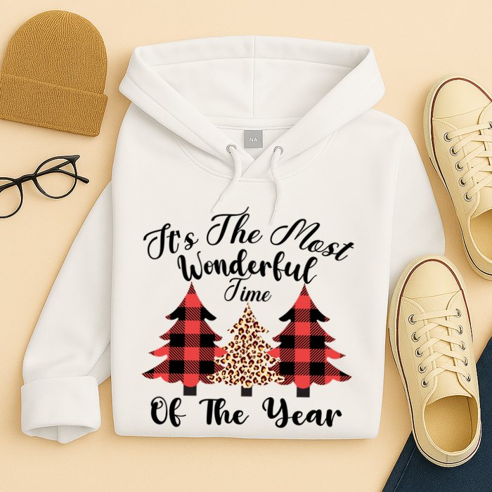 Christmas Trees It's The Most Wonderful Time Of The Year Plaid Leopard Trees Hoodie