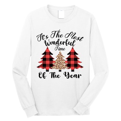Christmas Trees It's The Most Wonderful Time Of The Year Plaid Leopard Trees Long Sleeve Shirt