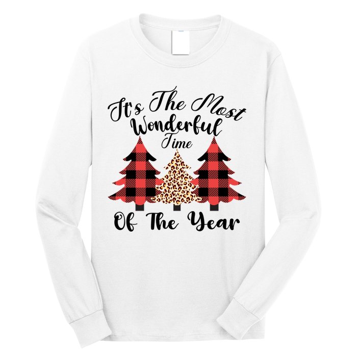Christmas Trees It's The Most Wonderful Time Of The Year Plaid Leopard Trees Long Sleeve Shirt