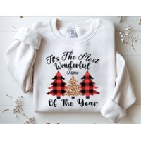 Christmas Trees It's The Most Wonderful Time Of The Year Plaid Leopard Trees Sweatshirt