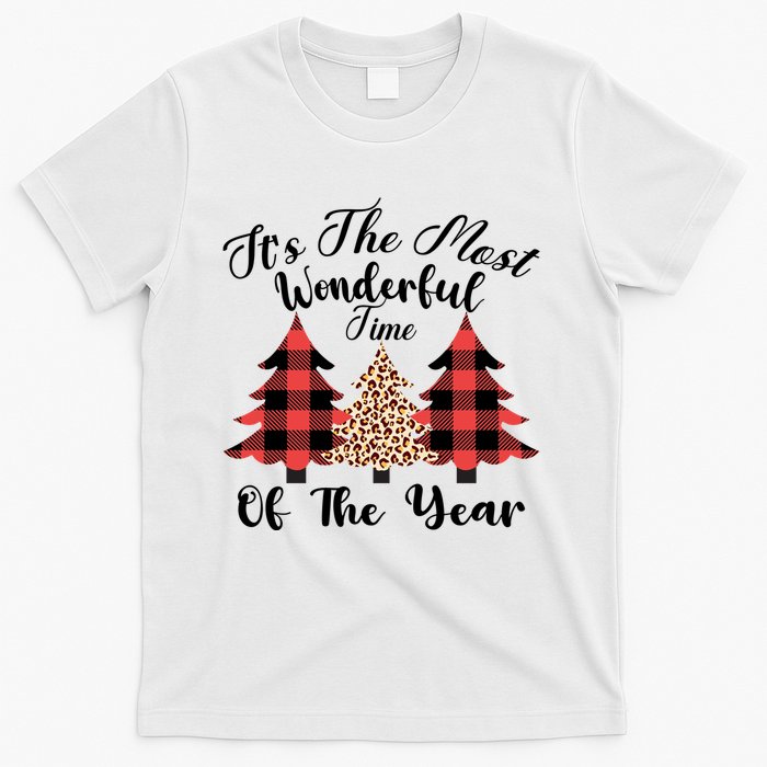 Christmas Trees It's The Most Wonderful Time Of The Year Plaid Leopard Trees T-Shirt