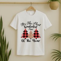 Christmas Trees It's The Most Wonderful Time Of The Year Plaid Leopard Trees T-Shirt
