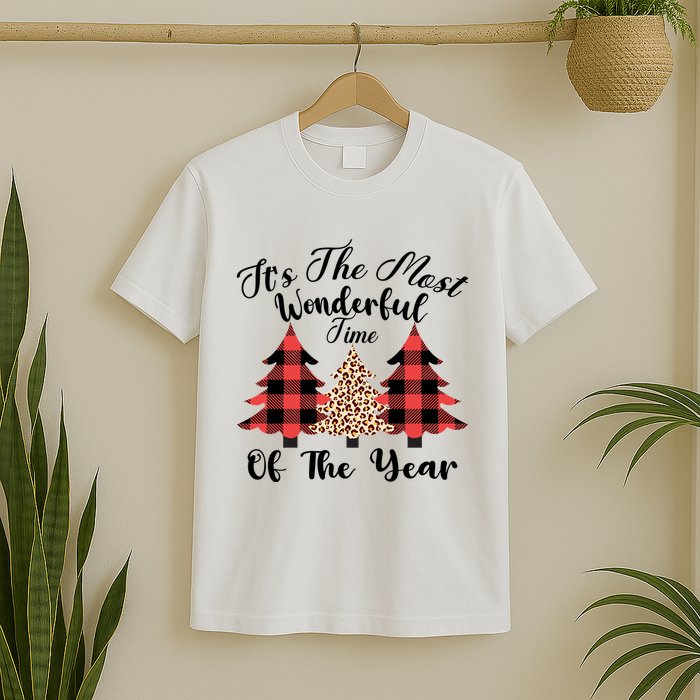 Christmas Trees It's The Most Wonderful Time Of The Year Plaid Leopard Trees T-Shirt