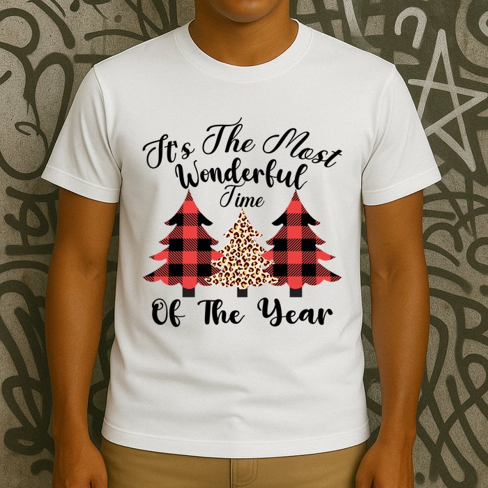 Christmas Trees It's The Most Wonderful Time Of The Year Plaid Leopard Trees T-Shirt